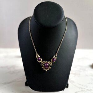 Vintage Coro Necklace, Purple Cabochon Statement Necklace, Mid Century Signed Je